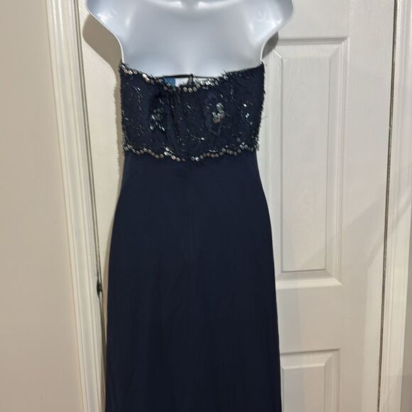 Tadashi Collection Silk Beaded Ruched Long Evening Gown Navy Blue dress Size 6 - Picture 10 of 16